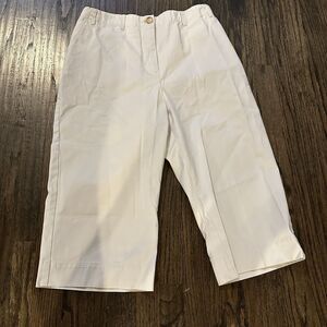 Lands' End Capri Cropped Pants Women 29x17 Sz 12 Beige Elastic Back Button Zip